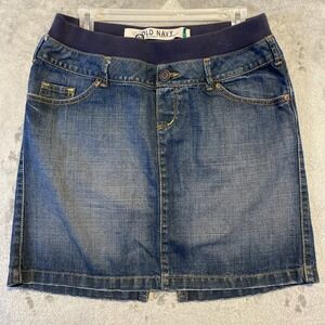 Old Navy Maternity Skirt Womens Sz S Blue Denim Short Pockets Y2K Preppy Classic